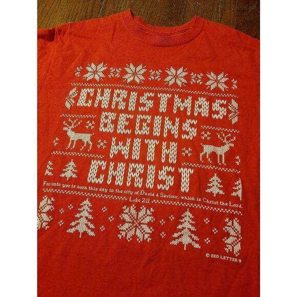 Medium Christmas Begins With Christ Tee T-Shirt Top Short Sleeve Crew Neck - Picture 2 of 2
